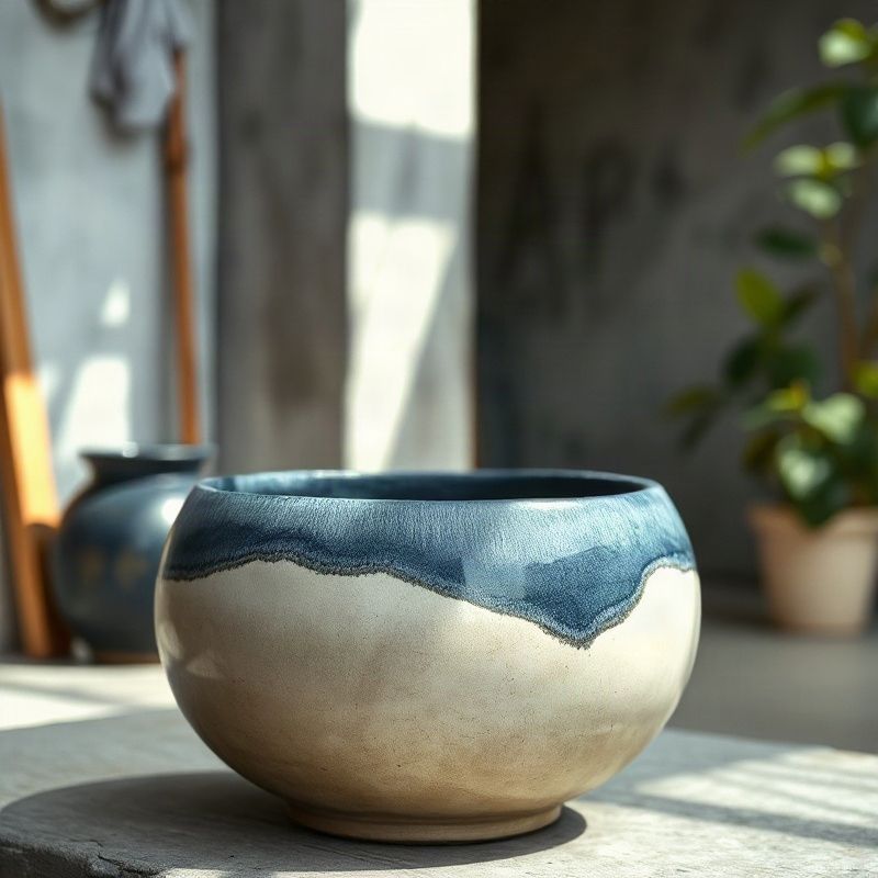 Vaso único de grês esmaltado em índigo profundo produzido no estúdio Potterytrailz